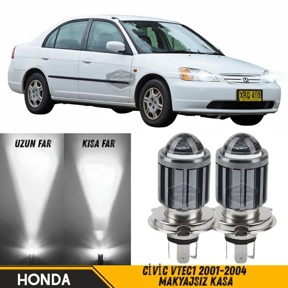 Honda Civic Vtec1 2001-2004 Makyajsız Kasa İle Uyumlu Mercekli Far Ampulü Led Xenon Beyaz Renk Far Şimşek Etkili CSP Led Lamba Uzun Kısa 2 Adet Takım ürün görseli 1