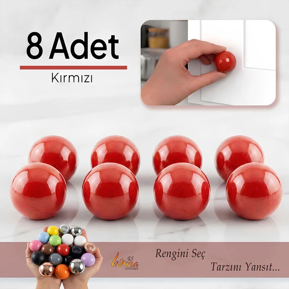 8 Adet Sert Plastik Düğme Yuvarlak Top Kırmızı Dolap Mobilya Mutfak Dolabı Çekmece Kulbu Kulpu Kulplar ürün görseli 1