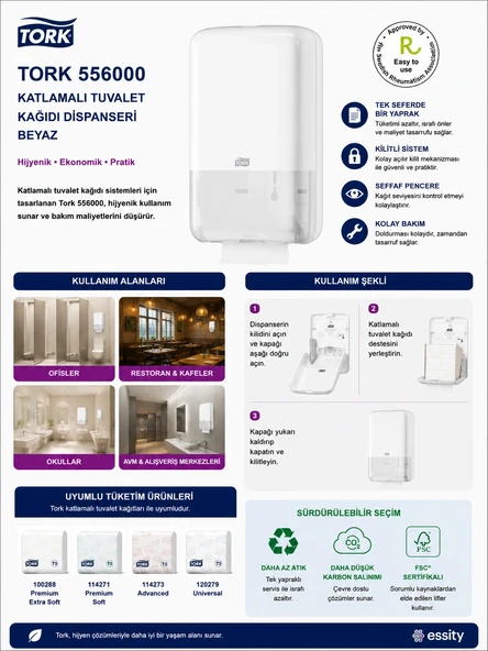 Tork 556000 Katlamalı Tuvalet Kağıdı Dispanseri Beyaz ürün görseli 1