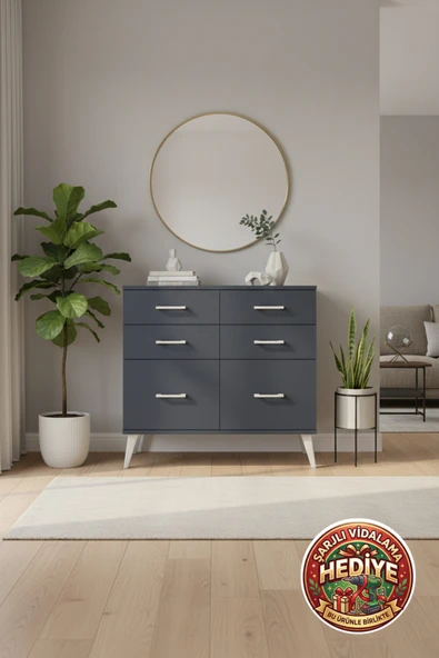 mobihobi Luna 6 Çekmeceli Şifonyer 88x44x80 Antrasit - Modern ve Fonksiyonel Depolama ürün görseli 1