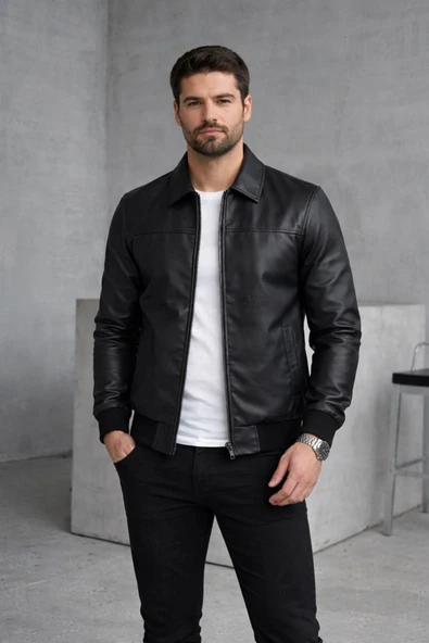 Basic Slim Fit Polo Yaka Süet Ceket - Resim 7