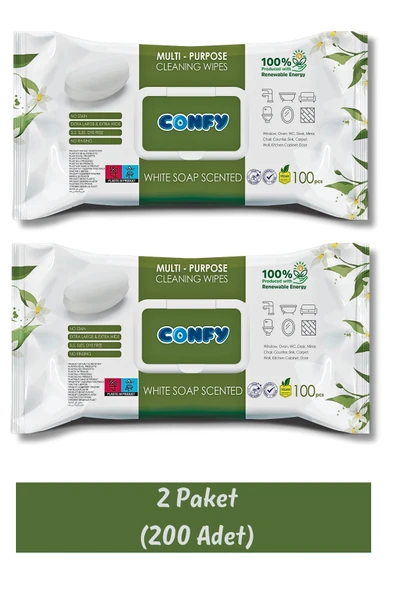 Confy Confy Yüzey Temizlik Havlusu ve Mendili – Beyaz Sabun Kokulu (2 Paket x 100 Yaprak) ürün görseli 1