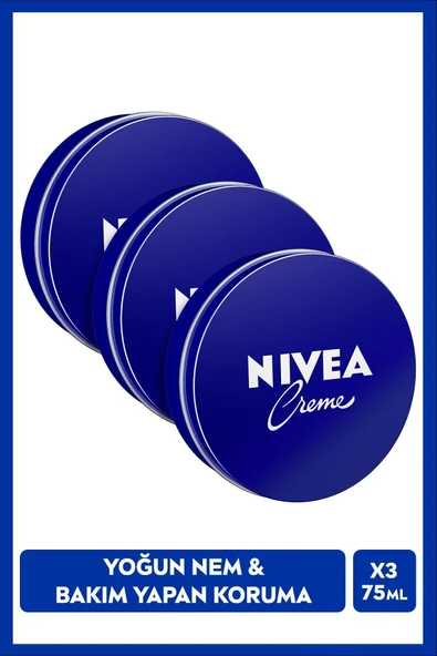 NIVEA NIVEA Creme 75ml, Bakım Yapan Koruma, Uzun Süreli Yoğun Nemlendirici, El Yüz ve Vücut, X3 Adet ürün görseli 1