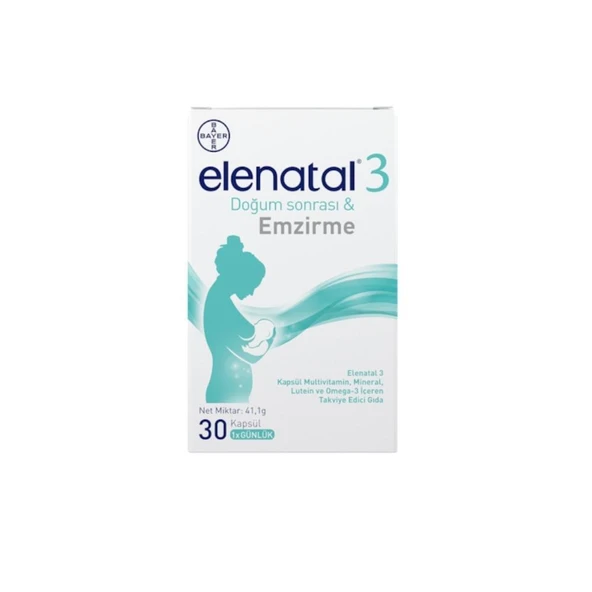 Elenatal3 Multivitamin, Mineral ve Omega-3 İçeren Takviye Edici Gıda 30 Kapsül ürün görseli 1