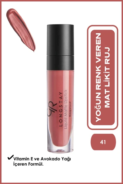 Golden Rose Golden Rose Longstay Liquid Matte Lipstick No: 41 - Bulaşmayan Kalıcı Likit Mat Ruj ürün görseli 1