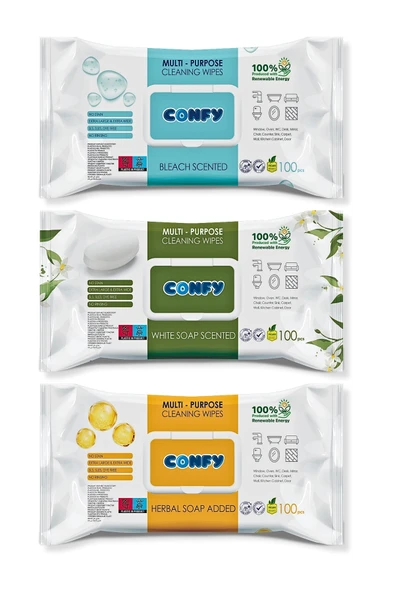 Confy Confy Yüzey Temizlik Havlusu 3'lü Set - Arap Sabunu, Beyaz Sabun, Çamaşır Suyu, 300 Yaprak ürün görseli 1