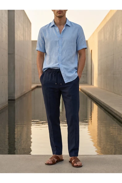 Old Money Keten Jogger Pantolon - Resim 5