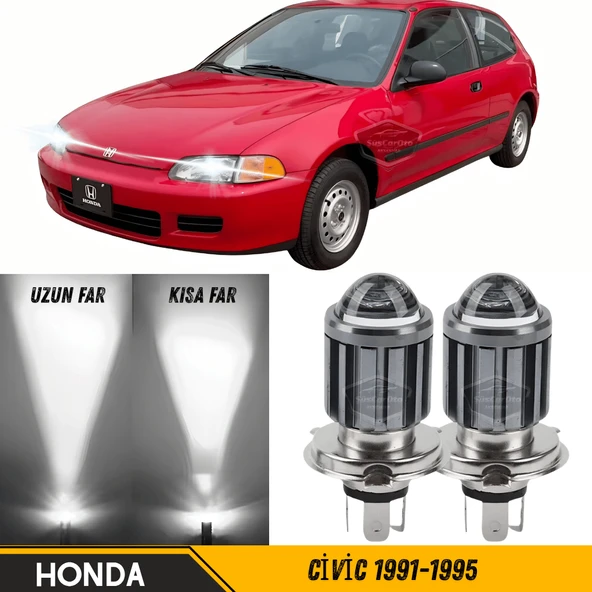 Honda Civic 1991-1995 Uyumlu Mercekli Far Ampulü Led Xenon Beyaz Renk Far Şimşek Etkili CSP Led Lamba Uzun Kısa 2 Adet Takım ürün görseli 1