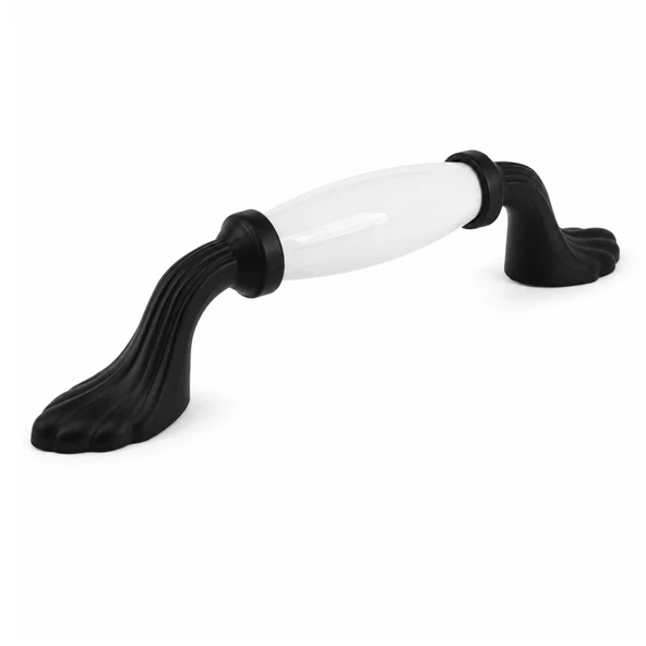 Pokut Beyaz Porselen Siyah Kulp 96 mm 9.6 cm Mobilya Çekmece Dolabı Dolap Kapak Kulb Kulpu ürün görseli 1