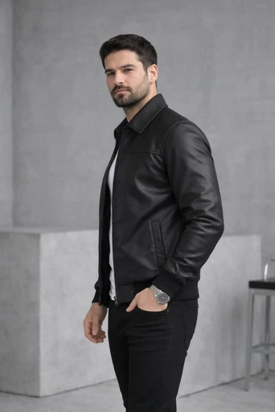 Basic Slim Fit Polo Yaka Süet Ceket - Resim 9