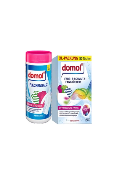 DOMOL DOMOL Leke Çıkarıcı Toz Deterjan Beyaz Ve Renkliler Için 1 Kg + Renk Ayırıcı Mendil 50'li ürün görseli 1