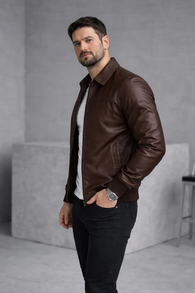 Basic Slim Fit Polo Yaka Süet Ceket - Resim 6