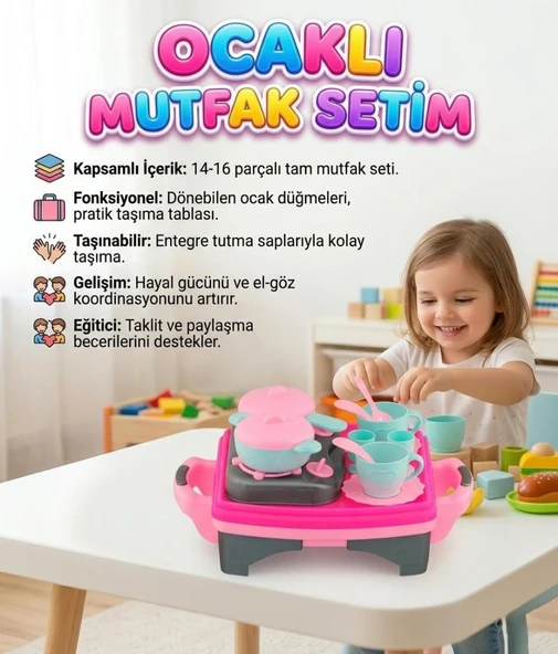 Ocaklı Mutfak Setim - 10+ Parça Tencere Tava ve Çay Seti - Eğitici Evcilik Oyuncakları ürün görseli 1