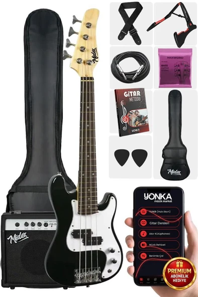 Midex CBG-380BK 38 İNÇ 7/8 Ebat 10-14 Yaş Arası Genç ve Çocuk İçin Amfili Bas Gitar Seti ürün görseli 1