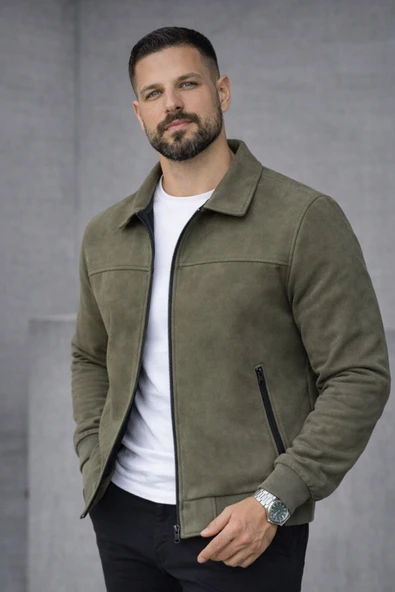Basic Slim Fit Polo Yaka Süet Ceket ürün görseli 1