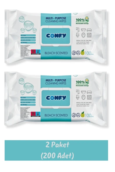 Confy Confy Yüzey Temizlik Havlusu ve Mendili – Çamaşır Suyu Ferahlığı (2 Paket x 100 Yaprak) ürün görseli 1
