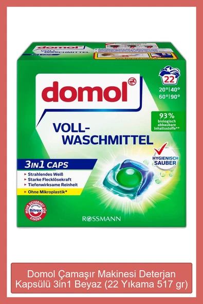 DOMOL DOMOL Çamaşır Makinesi Deterjan Kapsülü 3in1 Beyaz (22 Yıkama 517 gr) ürün görseli 1