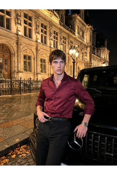 Elegance Pamuk Saten Slim Fit Gömlek ürün görseli 1