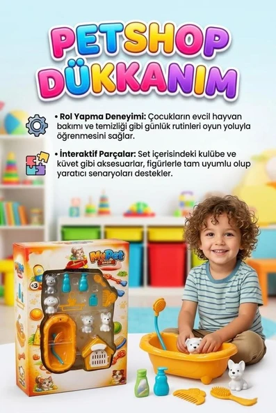 Petshop Dükkanım Banyo ve Bakım Seti - İnteraktif Köpek Kulübesi ve 13 Parça Aksesuar ürün görseli 1