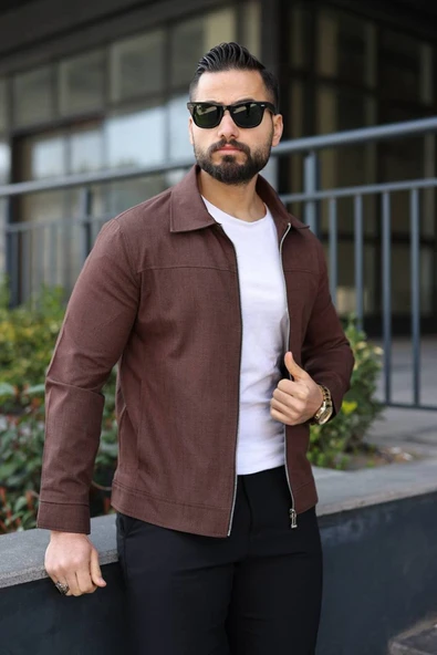 İnce Yazlık Astarlı Basic Keten Ceket - Resim 4