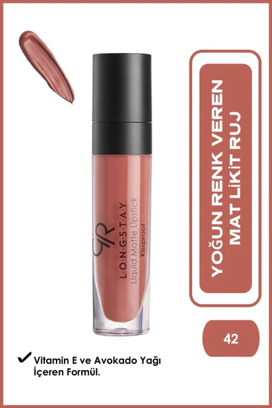 Golden Rose Golden Rose Longstay Liquid Matte Lipstick No: 42 - Bulaşmayan Kalıcı Likit Mat Ruj ürün görseli 1