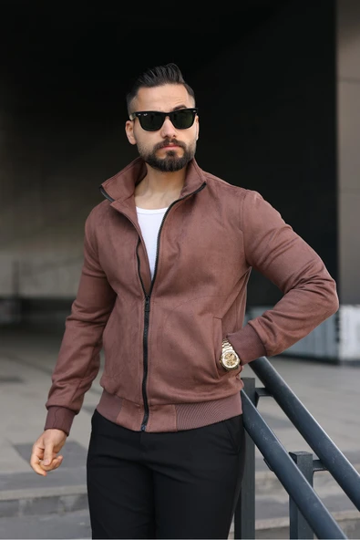 Dik Yaka Slim Fit Mevsimlik Astarlı Süet Ceket ürün görseli 1