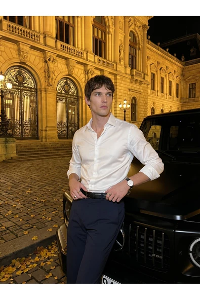 Elegance Pamuk Saten Slim Fit Gömlek ürün görseli 1