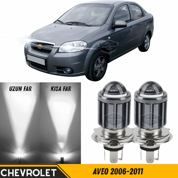 Chevrolet Aveo 2006-2011 Uyumlu Mercekli Far Ampulü Led Xenon Beyaz Renk Far Şimşek Etkili CSP Led Lamba Uzun Kısa 2 Adet Takım ürün görseli 1
