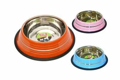 Flip Renkli Şeritli Çelik Kedi ve Köpek Mama Kabı (Kırmızı) 710ml ürün görseli 1