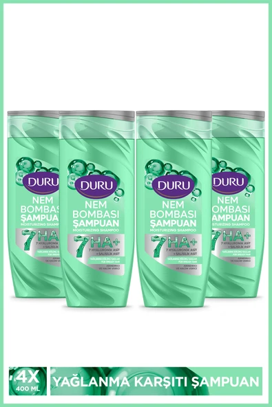 Duru Duru Nem Bombası Yağlanma Eğilimli Saçlar İçin Arındırıcı ve Hacim Verici Şampuan 4x400 Ml ürün görseli 1