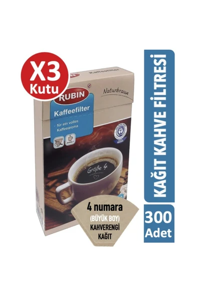 Rubin Rubin Kahve Filtresi 4 Numara (büyük Boy) Naturel Kağıt 300 Adet ürün görseli 1