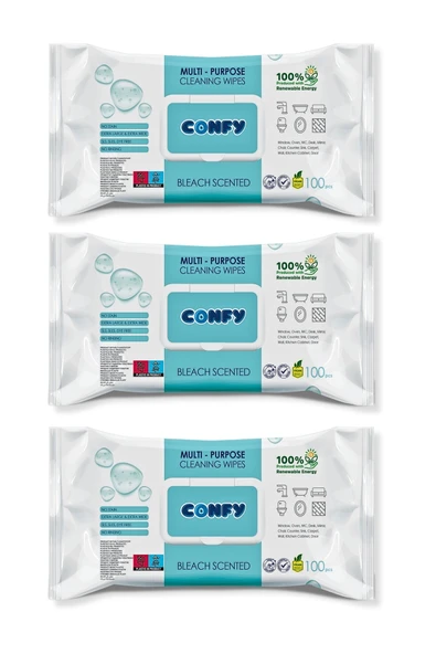Confy Confy Yüzey Temizlik Havlusu ve Mendili – Çamaşır Suyu Ferahlığı (3 Paket x 100 Yaprak) ürün görseli 1