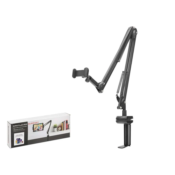 Hadron CANTILVER ND1051 Mafsallı Kollu Masa Kenarı Telefon ve Tablet Standı - Siyah ürün görseli 1