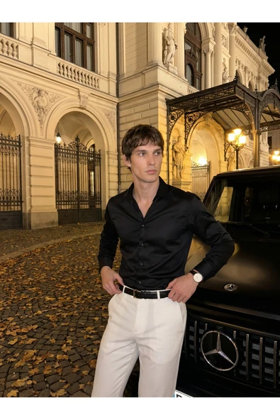 Elegance Pamuk Saten Slim Fit Gömlek ürün görseli 1