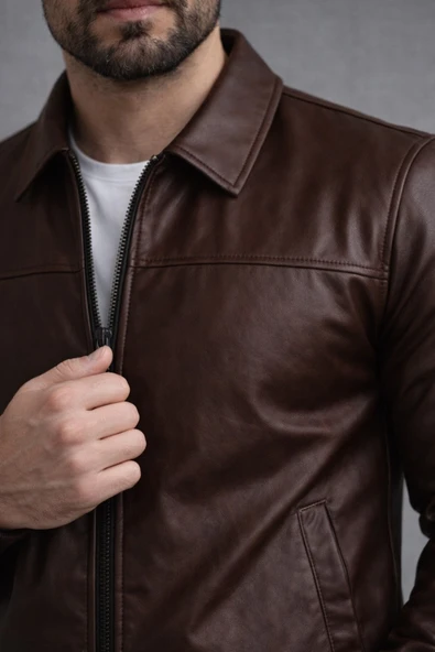 Basic Slim Fit Polo Yaka Süet Ceket - Resim 5
