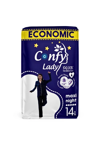 Confy Lady Confy Lady Maxi Gece 6 Damlalı Hijyenik Ped Eko Paket 14 Adet ürün görseli 1