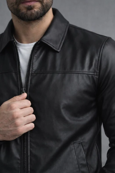 Basic Slim Fit Polo Yaka Süet Ceket - Resim 8