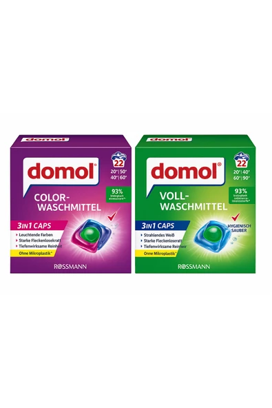 DOMOL DOMOL Çamaşır Deterjan Kapsülü 3in1 Renkli ve Çamaşır Deterjan Kapsülü 3in1 Beyaz ürün görseli 1