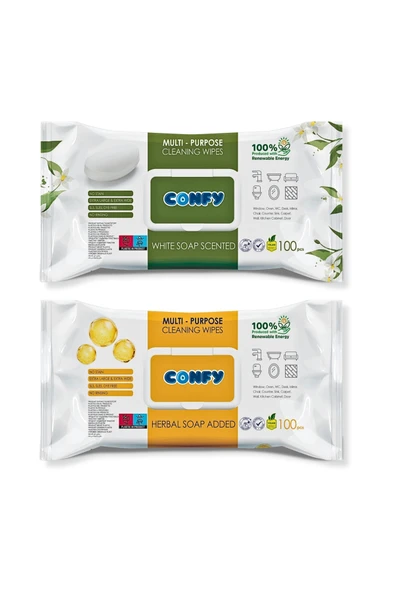 Confy Confy Yüzey Temizlik Havlusu 2’li Set – Beyaz Sabun & Arap Sabunu Kokulu, 200 Yaprak ürün görseli 1