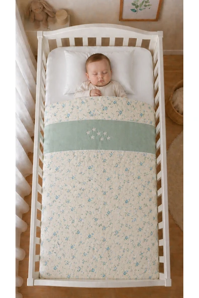 Motif Mağaza %100 Pamuk Saten Bebek Nevresim Seti 100x130 Nevresim 40x60 Yastık Kılıfı (*ÇARŞAFSIZ*)  Mint Yeşili ürün görseli 1