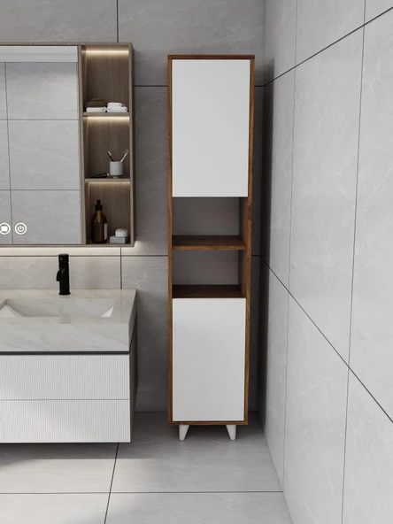 Riva Çamaşır Sepetli Banyo Dolabı Amalfi-Beyaz Renk ürün görseli 1