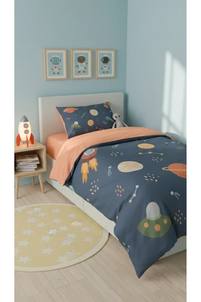 Motif Mağaza Universium Çocuk Nevresim Takımı %100 Pamuk (Lastikli Çarşaf - Nevresim - Yastık Kılıfı)  Çok Renkli 160 x 220 ürün görseli 1