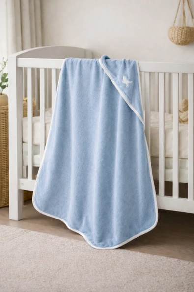 Motif Mağaza Kapüşonlu Bebek Kundak Havlusu MicroCotton 100x100 cm –Hafif Defoludur-  Toz Mavi 100 x 100 ürün görseli 1