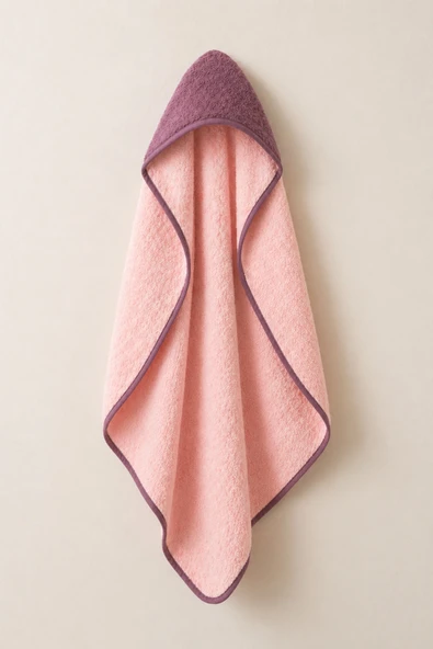 Motif Mağaza %100 Pamuk Bebek Banyo Havlusu 140x140 Cm - Başlıklı Kundak Havlu - Yüksek Su Emici  Pembe-Bordo ürün görseli 1