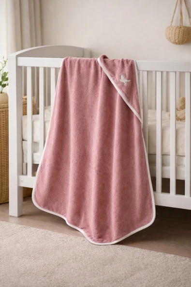 Motif Mağaza Kapüşonlu Bebek Kundak Havlusu MicroCotton 100x100 cm –Hafif Defoludur-  Toz Pembe 100 x 100 ürün görseli 1