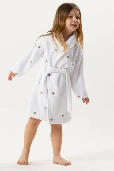 Motif Mağaza Mini Chêne Çocuk Bornozu Pamuklu Nakışlı  Beyaz 7-8 Yaş ürün görseli 1