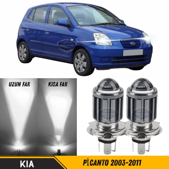 Kia Picanto 2003-2011 Uyumlu Mercekli Far Ampulü Led Xenon Beyaz Renk Far Şimşek Etkili CSP Led Lamba Uzun Kısa 2 Adet Takım ürün görseli 1