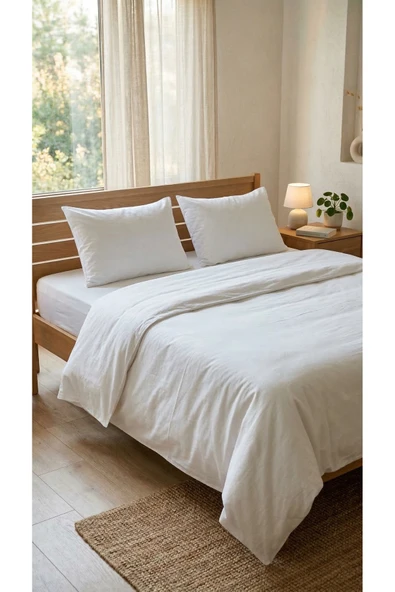 Motif Mağaza %100 PAMUK SATEN Çift Kişilik Battal Boy Ekli Nevresim Takımı (Nevresim, Çarşaf, 2'li Yastık Kılıfı)  Beyaz 240 x 260 ürün görseli 1