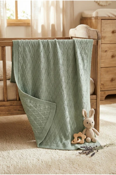 Motif Mağaza Bebek Battaniyesi Örgü 70x100 Cm - Mint Yeşili  Mint Yeşili 70 x 100 ürün görseli 1