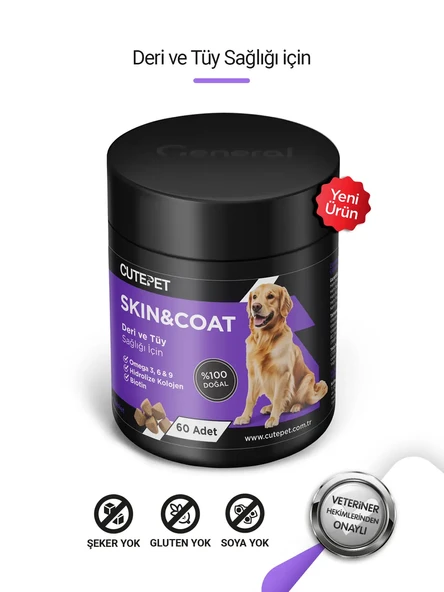 Cutepet Skin & Coat Köpek Deri ve Tüy Sağlığı Tableti 60 Adet Omega 3-6-9, Biotin ve Kolajen Destekli ürün görseli 1